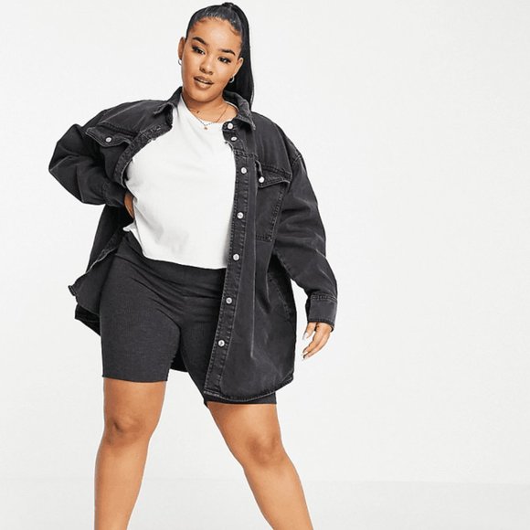 COPY - ASOS CURVE PLUS SIZE DENIM SHERPA LINED SHACKET NEW TAGS - Picture 2 of 4